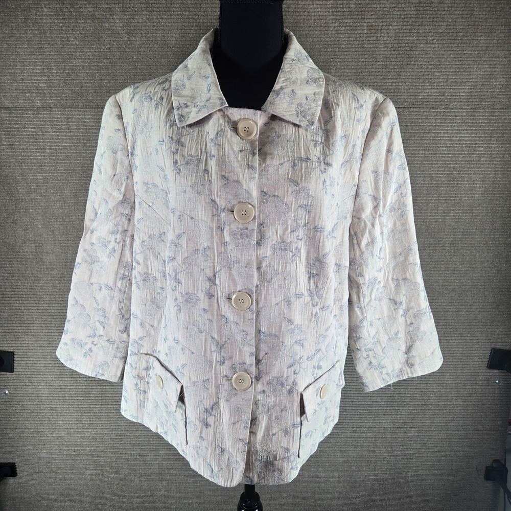 Covington Woman 24W Pink Floral Linen Blend 3/4 Sleeve Button Front Blazer